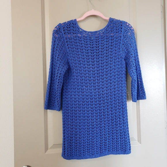 Royal Blue Chicos Open Knit 3/4 Sleeve Sweater - Picture 1 of 3